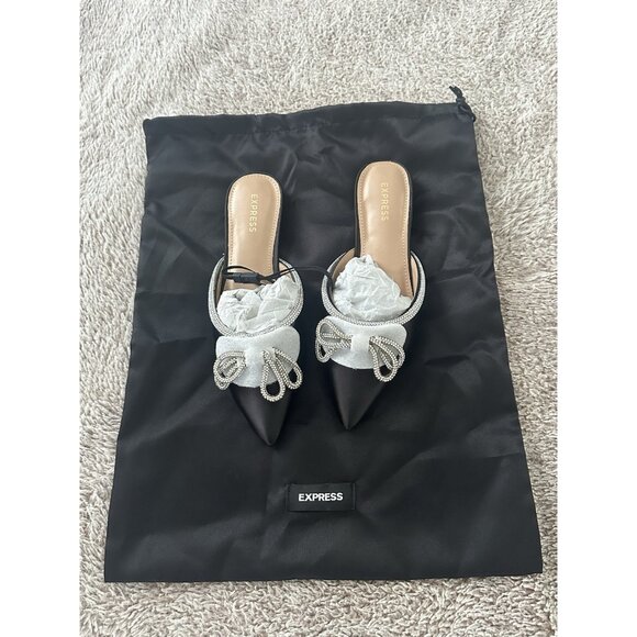 Express Women’s Black Mules Flat  with Bow Detail Size 6 New - Picture 12 of 14